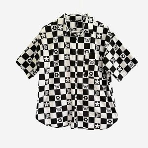 Forever 21 Cotton BW Check Buttondown Shirt Size Large Butterfly Flower